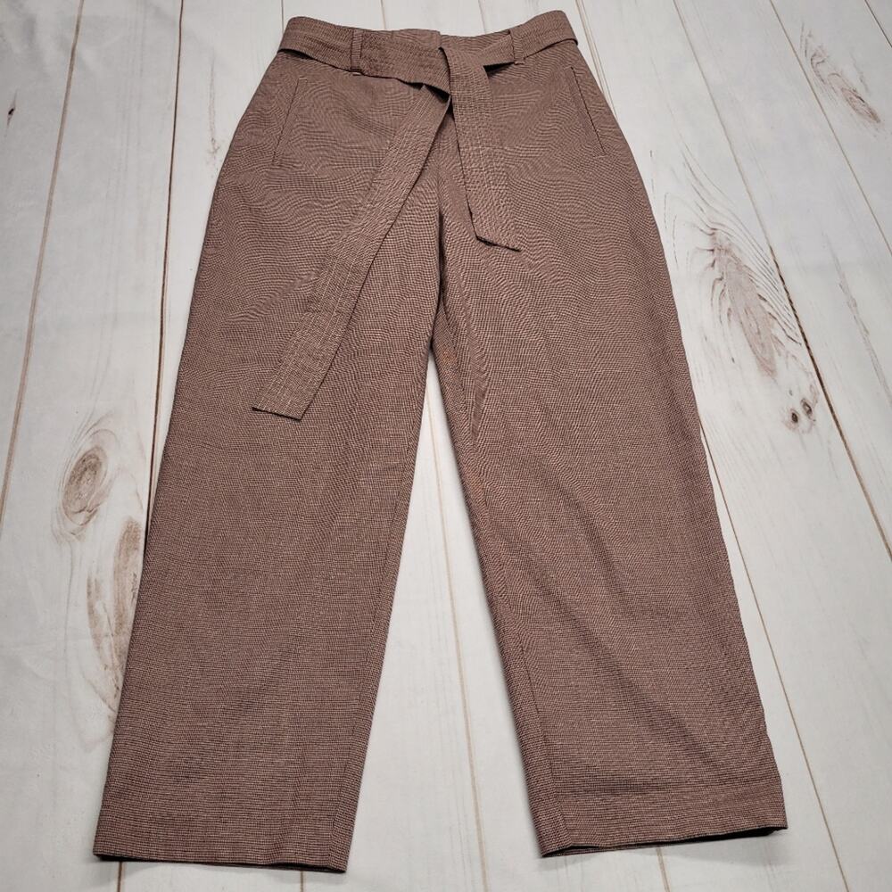 Aritzia Wilfred plaid checked tie waist pants high rise straight leg